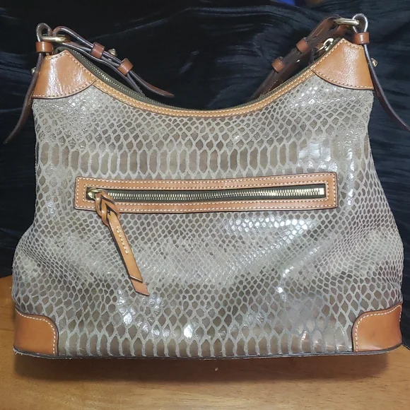 Dooney & Bourke Olive Green Snake Embossed Erica Large Shoulder Bag Purse - Picture 4 of 14